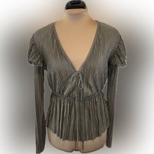 Zara Shimmering Silver V-Neck Blouse